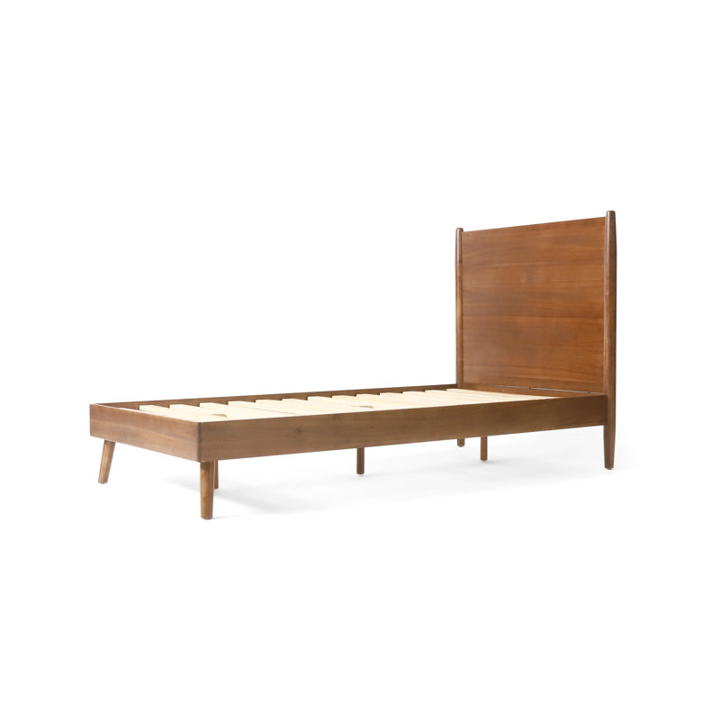 Lit plateforme en bois d'acacia Cohron avec pieds évasés , Brun naturel, Double