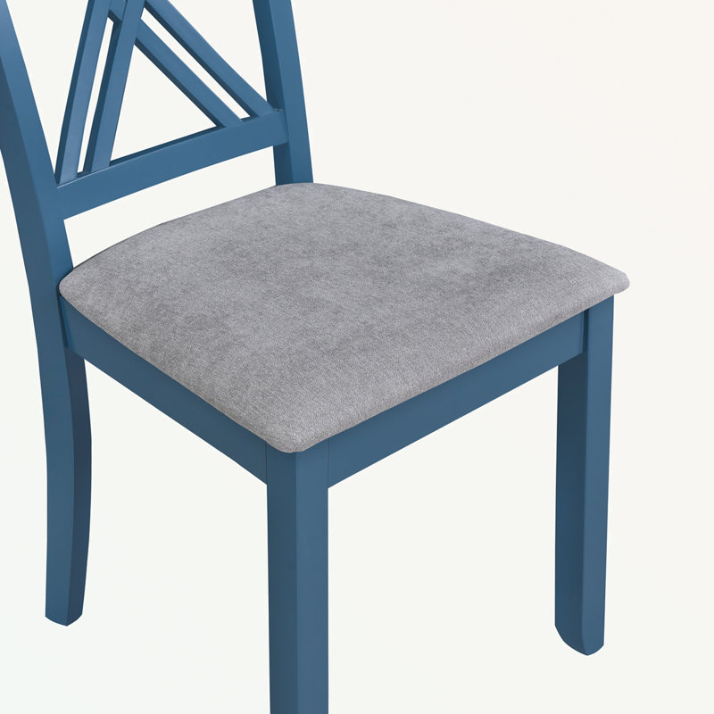 Ensemble de table de salle à manger 5 pièces avec chaises à dossier croisé, Bleu, Bleu, Bleu/gris