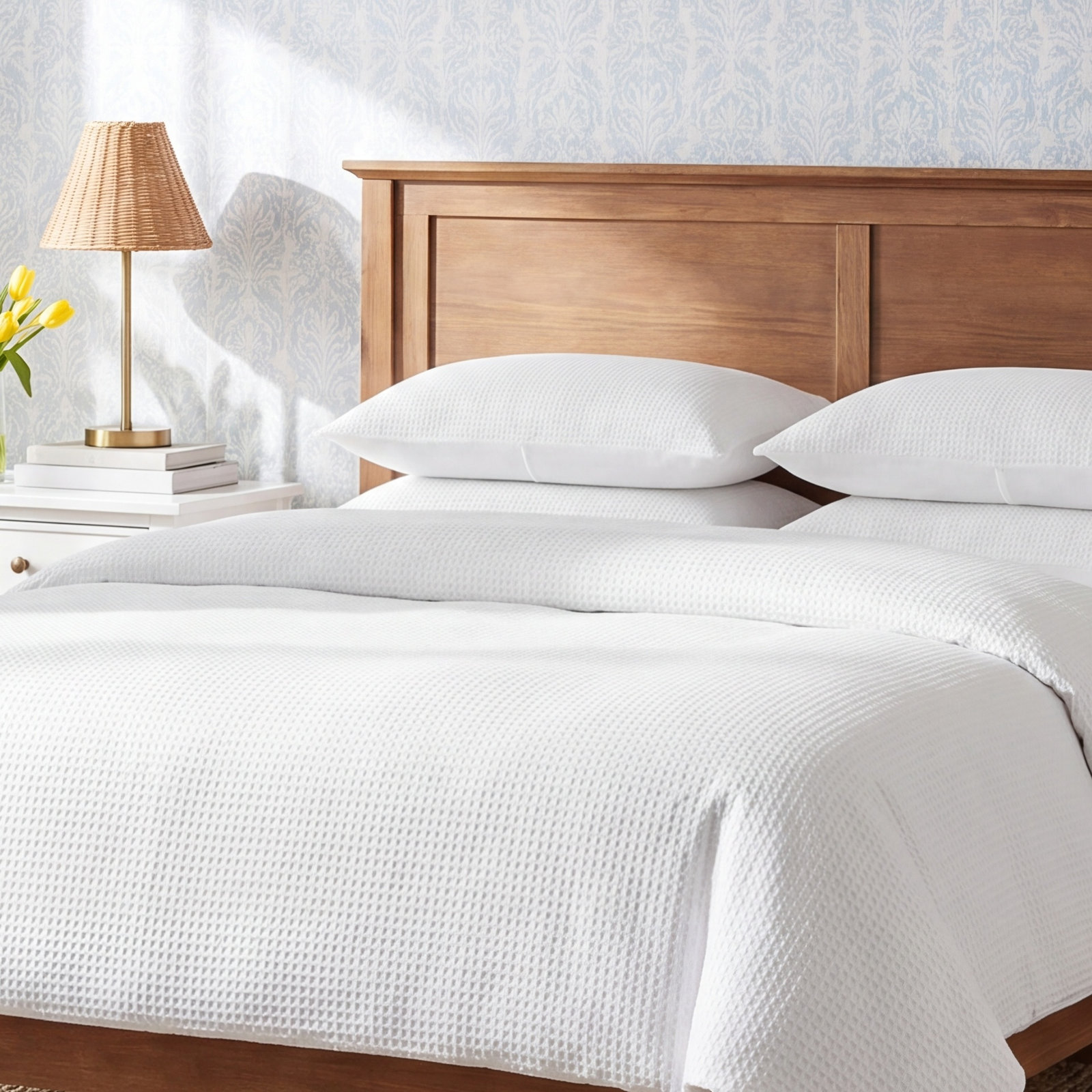 Felix Waffle Cotton Duvet Cover Set, King / Cal King Duvet Cover + 2 King Pillowcases, White