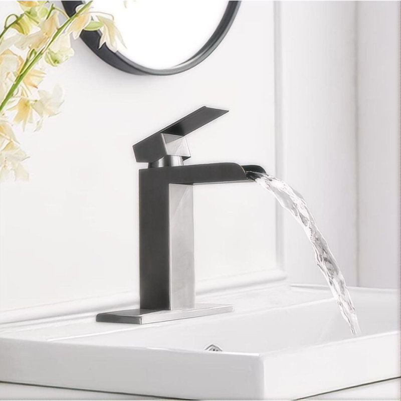 Robinets de lavabo de salle de bain à poignée simple Waterfall, Nickel brossé