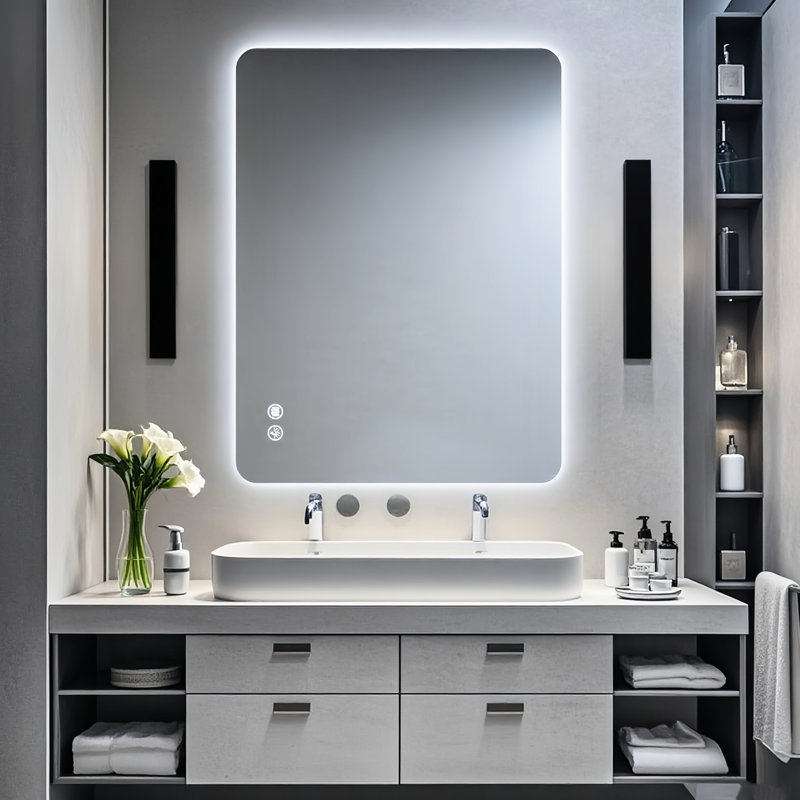 Rectangular 30"X40" Backlit Bathroom Mirror, Adjustable 3 Color Temperatures, Fast - Fog, Memory Function, Film, Hanging Flexibility, Ul Quality And High Rendering Index Mirror With Backlight,
