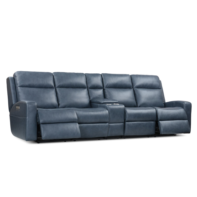 Canapé inclinable en cuir véritable 126,5 po, Bleu
