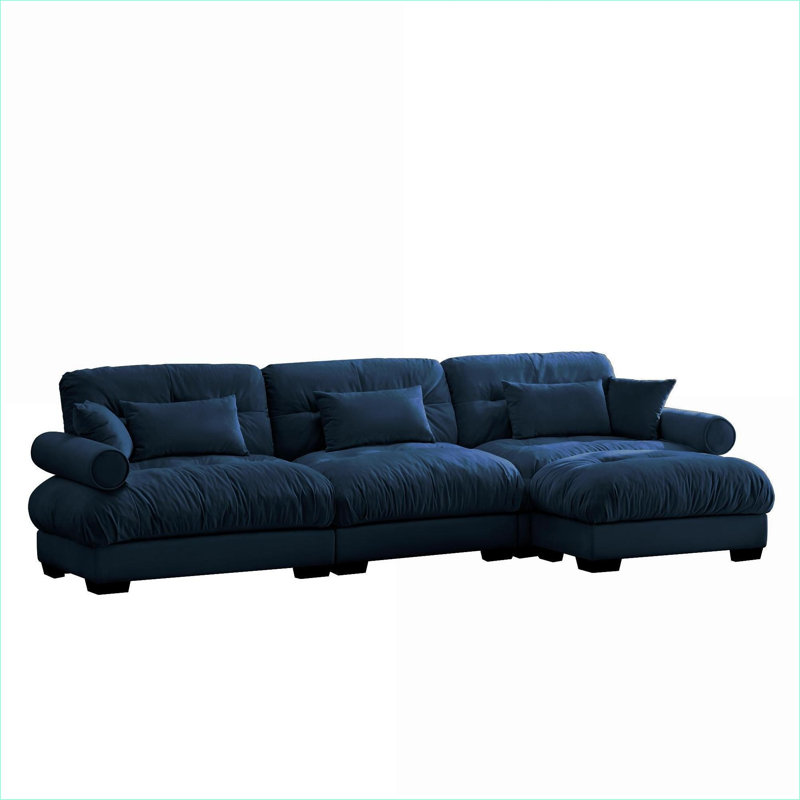 Luxurious Oversized Velvet Sectional, Blue Velvet, 35" H x 130" W x 37" D