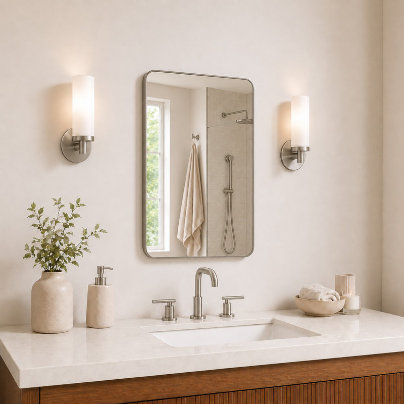 Leyat Modern Rectangle Metal Frame Wall Mirror for Bathroom, 24" x 36", Rose Gold