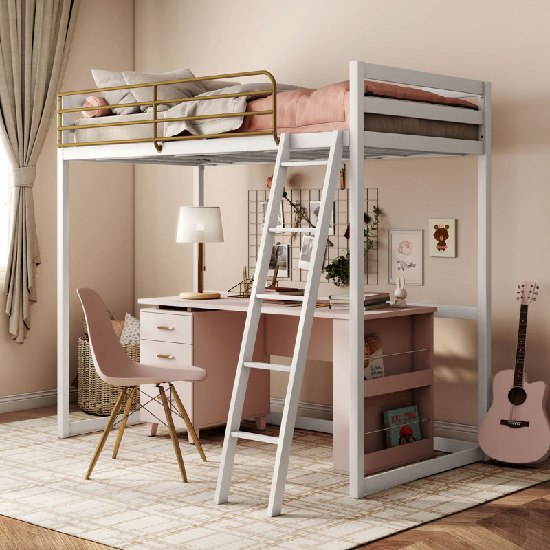 Audreena Metal Loft Bed, White, Twin