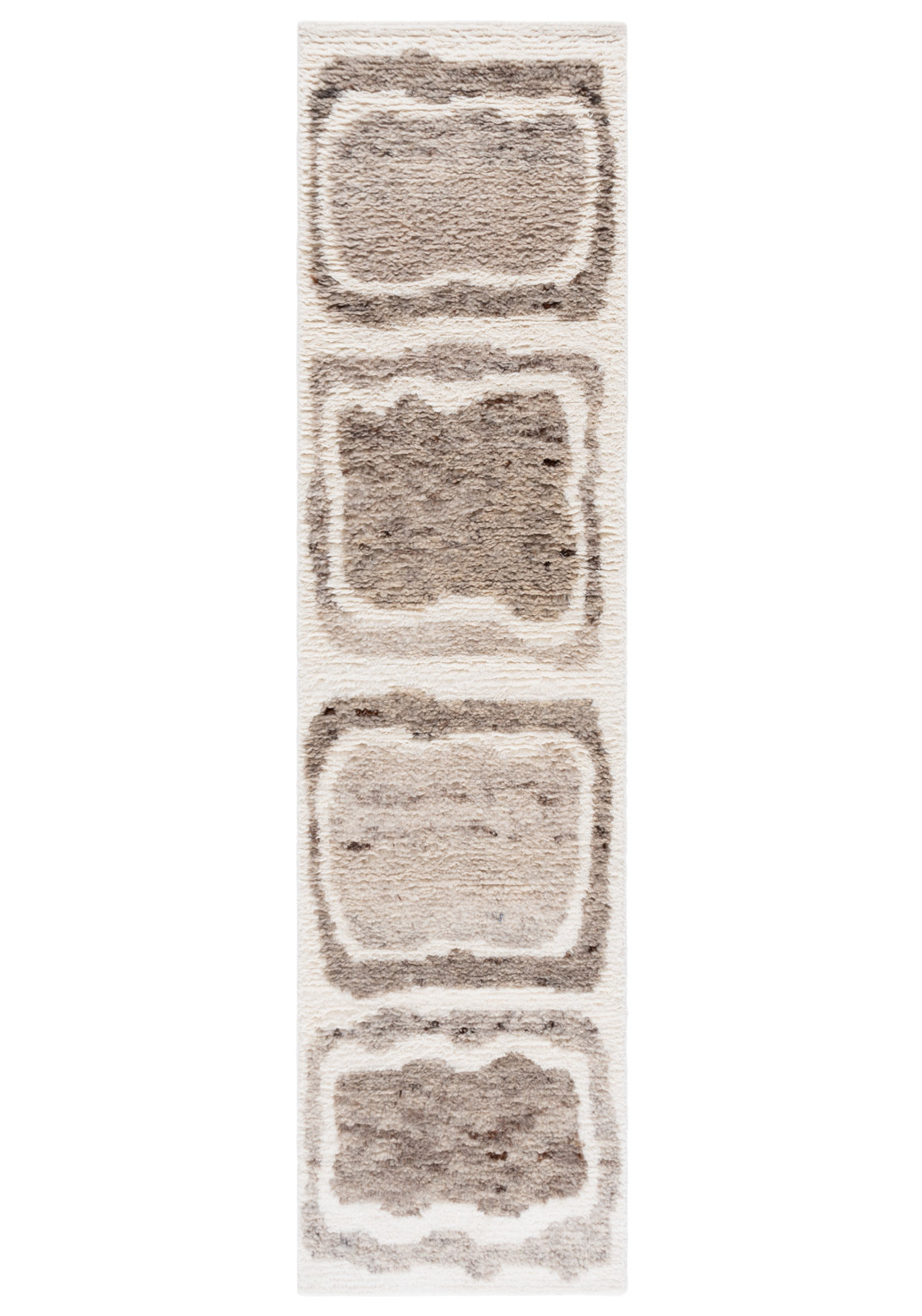 Serana Abstract Hand-Knotted Wool Area Rug in Ivory/Brown, Runner 2'3" x 9'