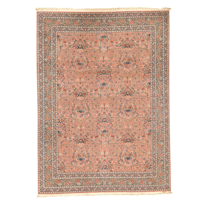 High-Quality Hand-Knotted Rose And Green Area Rug