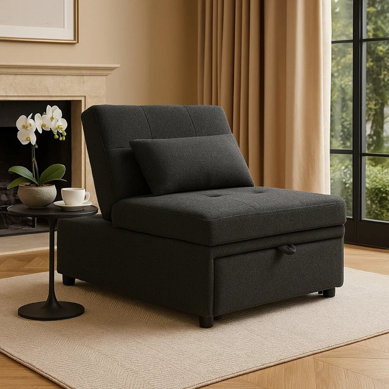 Vivienne Convertible Sofa, Black Sherpa