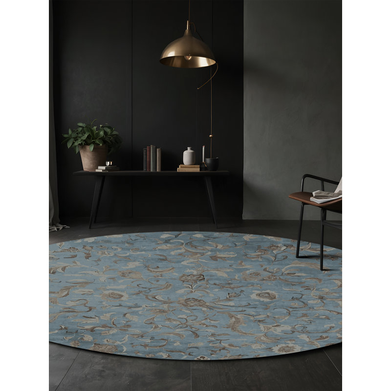 Machine Washable Gray Area Rug, Round 4'