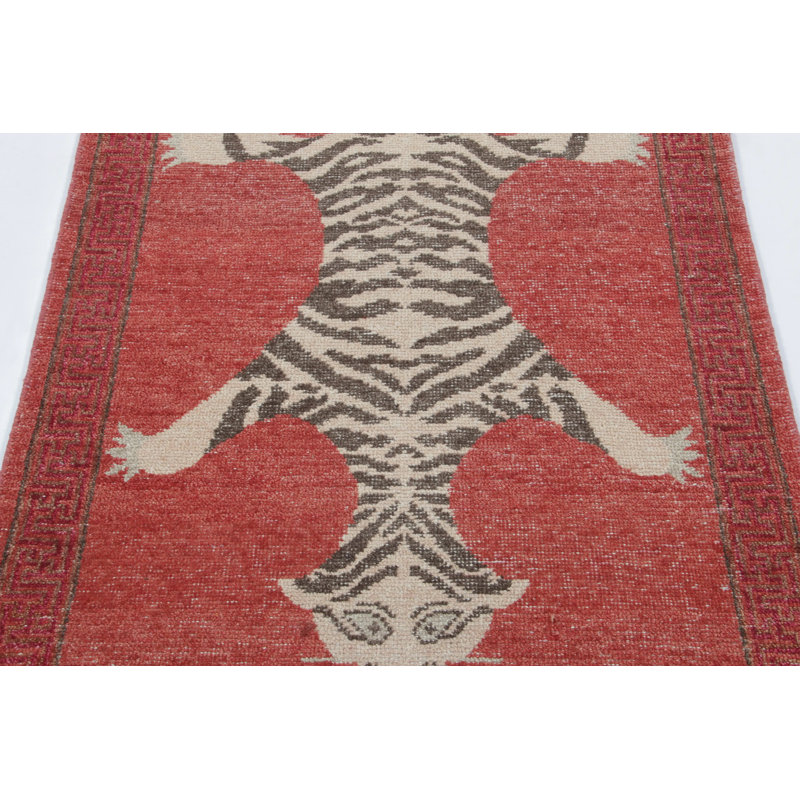 Hand Knotted Wool Geometric Area Rug, Rectangle 10' x 14'