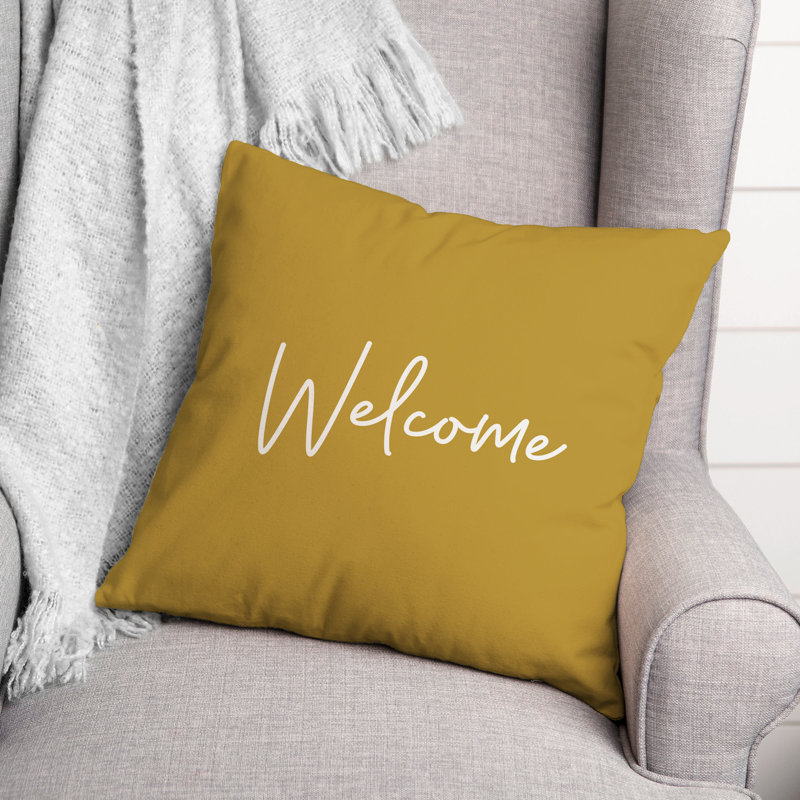 Housse et insert de coussin décoratif extérieur Welcome Script 6, 16 po x 16 po, Jaune