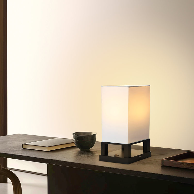 Maxwell 14 in. LED Bedside Table Lamp with Fabric Square Shade Bundle (Set of 2), Black, 3000K