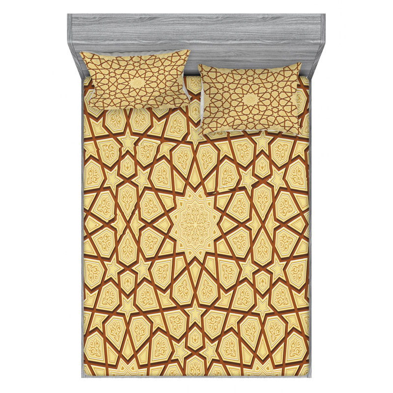 Microfiber Geometric Sheet Set, Queen Sheet Set with Fitted Sheet