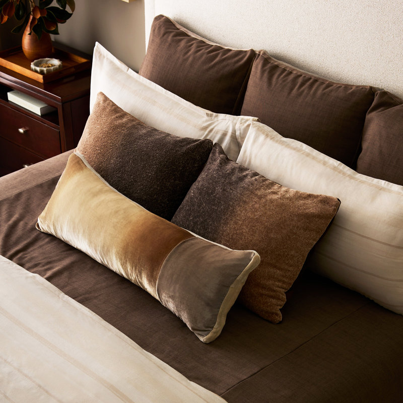 Large Rectangle Velvet Pillow Cover & Insert, Latte, Rectangle 14"H x 40"W