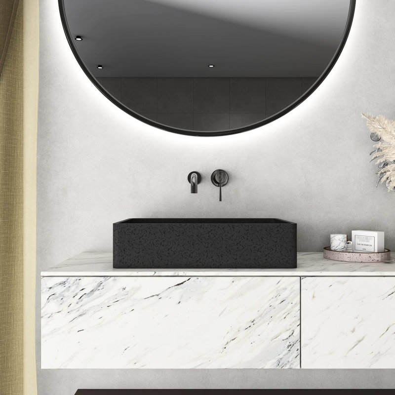 Vasque de salle de bain rectangulaire moderne en béton gris foncé de 50,5 cm (19,89 po), avec motifs, facile à nettoyer, résistant à la température, surface mate, à poser sur comptoir, esthétique soignée et éclatante.