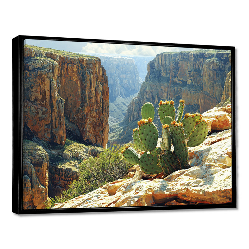 Marithza Arizona Cactus At The Canyons Edge I - art mural cactus, H 24 po x l 32 po, Cadre flottant, Noir, noir, noir, noir