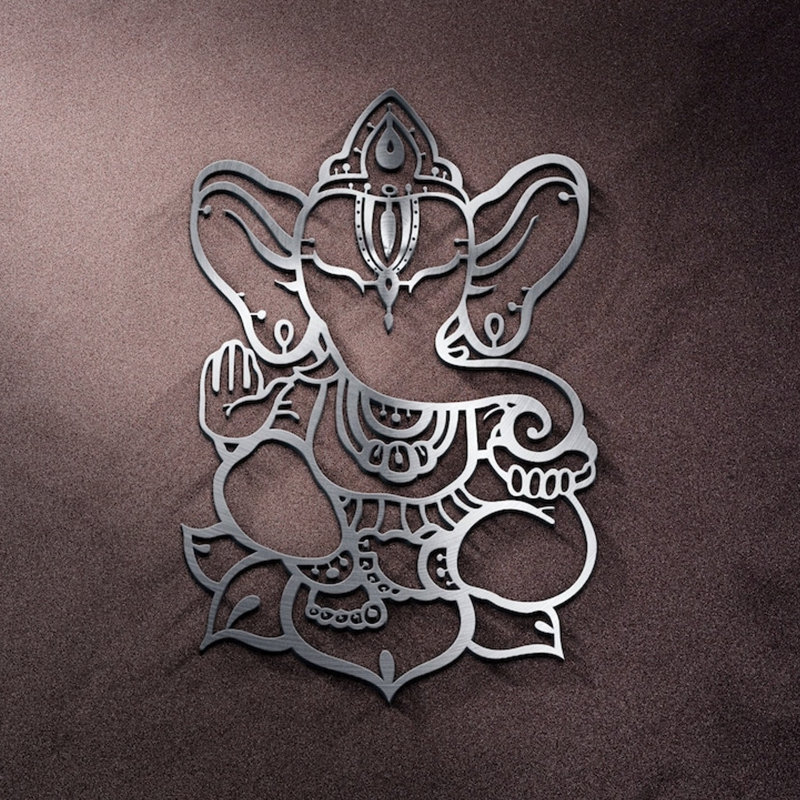 Metal Ganesha Idol Wall Hanging Decor, Ganapati Metal Wall Art Lord Ganesh Idol, Shiny Silver, 26" H x 17" W x 0.50" D