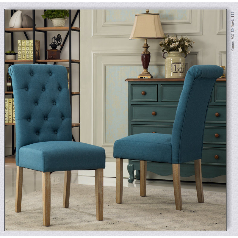 Ensemble de 2 chaises de salle à manger parsons capitonnées Habit, gris anthracite, Bleu