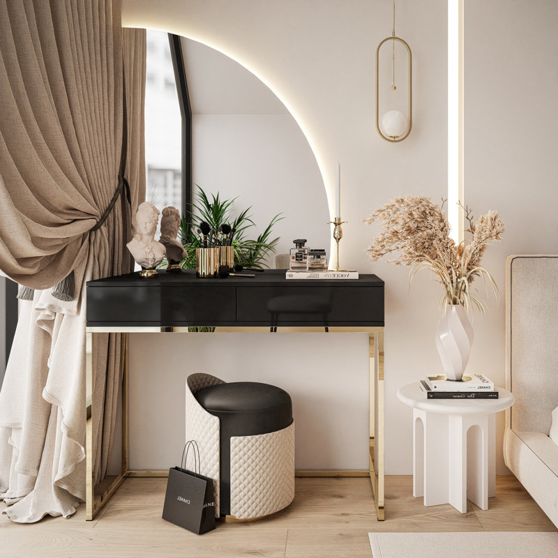 Darlita Dressing Table with Mirror, Black