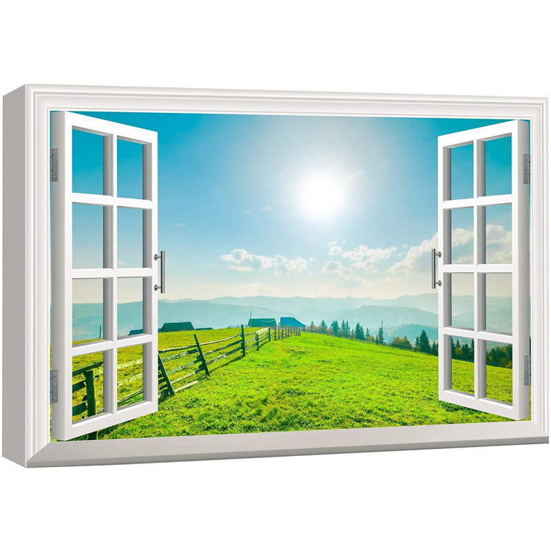 Framed Canvas Print Landscape Window View Green Forest Nature Art