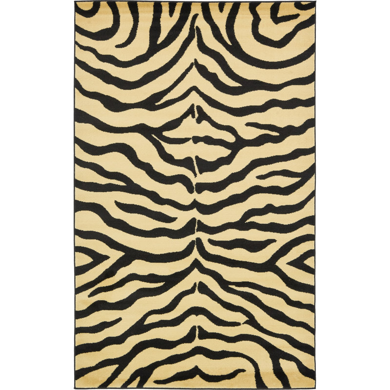 Tapis crème à imprimé animalier Testerman, Rectangle 5 pi 3 po x 8 pi