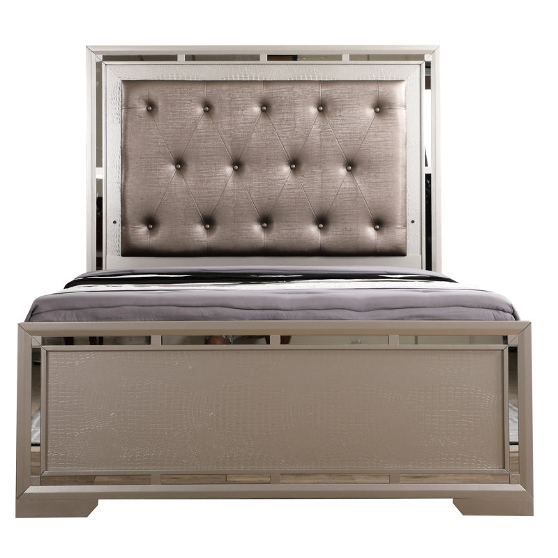 Lit Silver Champagne - tête de lit stable et confortable avec capitonnage
