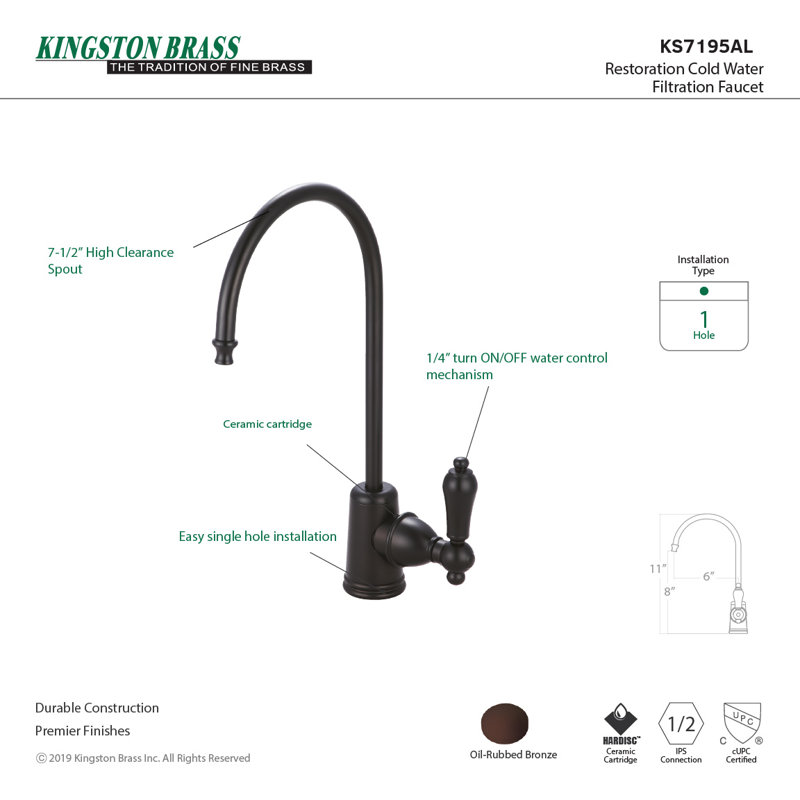 Kingston Brass Restoration Single-Handle 1-Hole Deck Mount Water Filtration Faucet, Oil Rubbed Bronze