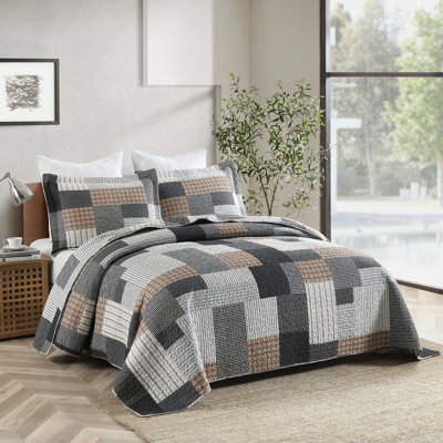 Ensemble de courtepointe 100% coton DDUOXIN Farmhouse Plaid - 1 courtepointe avec 2 taies décoratives