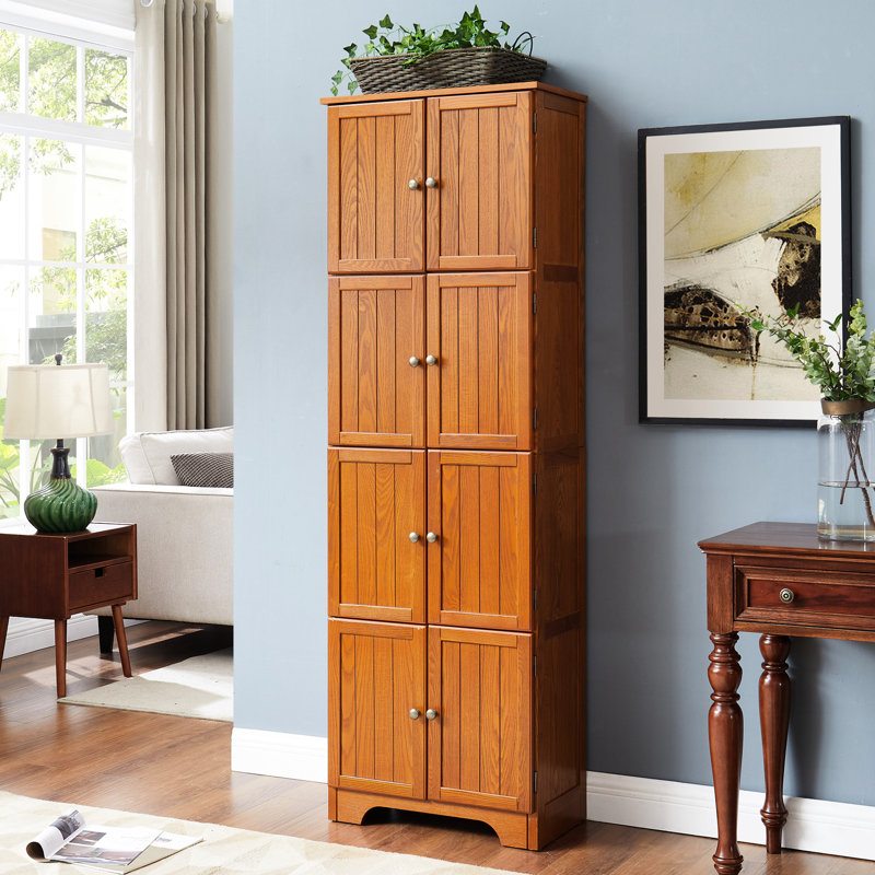 Armoire de rangement de 72,4 po de hauteur en chêne, 8 portes et 4 tablettes. Pour divers réglages. Surface lisse, zones de construction stables. Extérieur, robuste