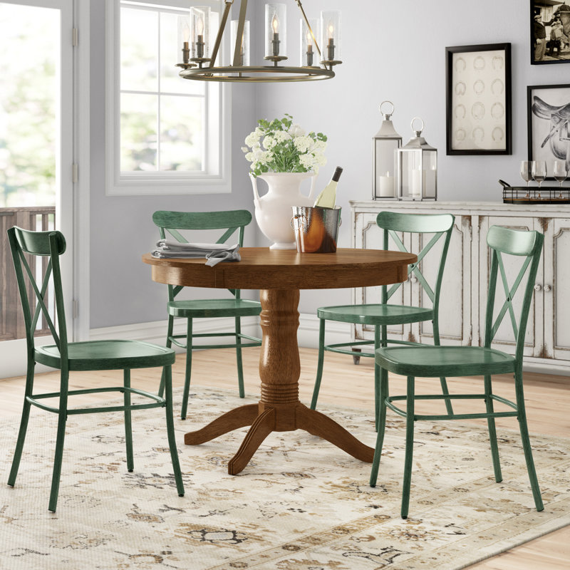 Aliha 4 - Person Solid Wood Top Pedestal Dining Set, Antique Sage