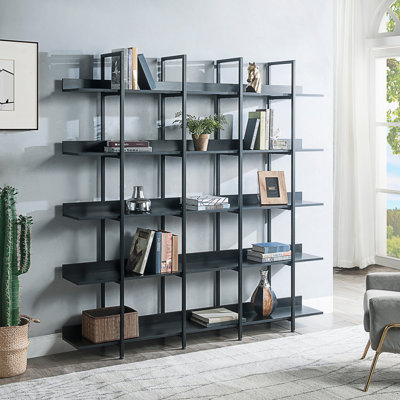 5 Tier Bookcase, Home Office Open Bookshelf, Vintage Industrial Style Shelf With Metal Frame