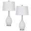 Ensemble de 2 lampes de table, base en verre à col fin sculpté, abat-jour blanc cassé