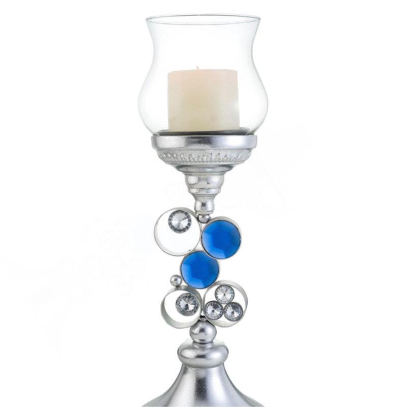 18" Tall Polyresin" Dazzle" Candleholder, Silver Finish, Silver
