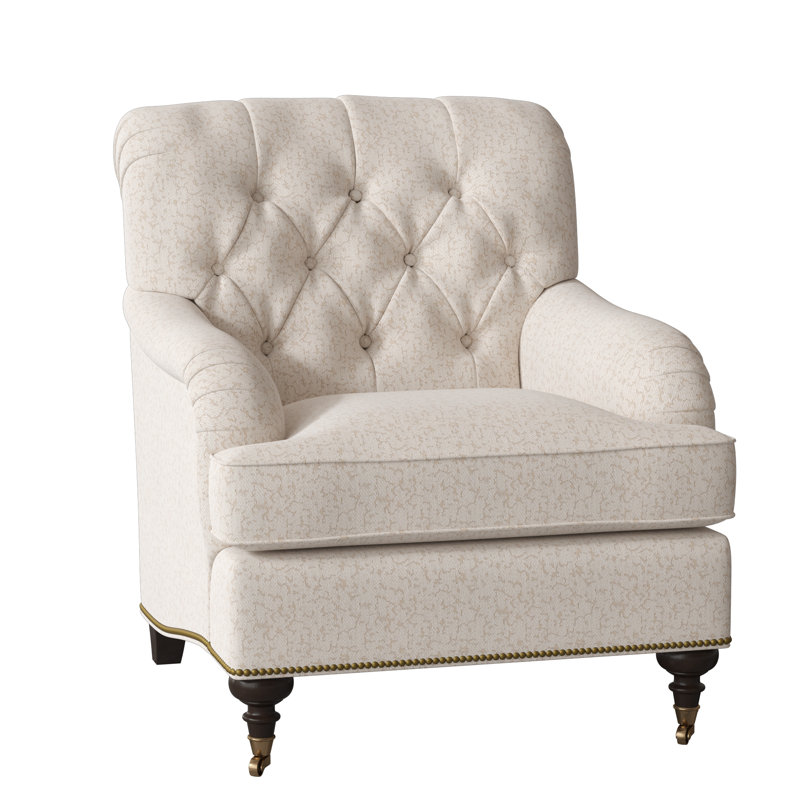Devan Armchair, White Caps Fog, American Walnut, Antique Brass Small