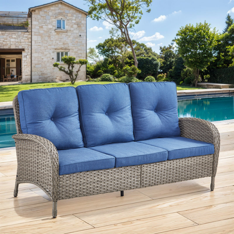 Valierius High-Quality 3-Seat Outdoor Wicker Sofa With Professional Outdoor Cushions - Durable, Comfortable Design For Patios, Gardens, And Porches