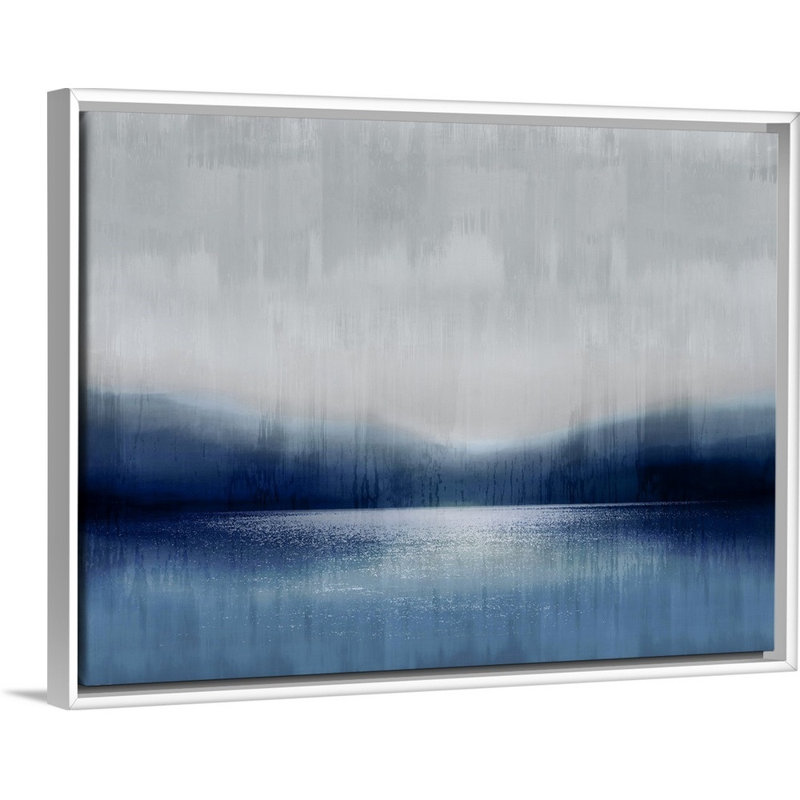 Reproduction d’art sur toile abstraite Landscape Indigo Lake 2 par David Moore, Cadre blanc, 20" H x 26" W x 1.75" D