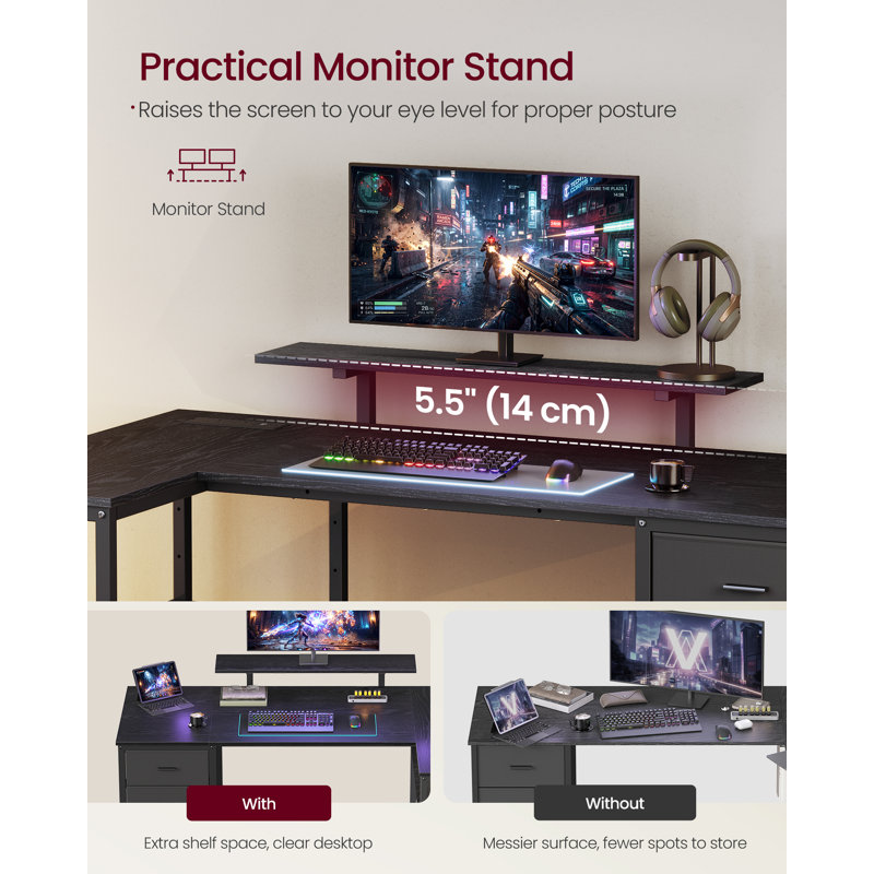L Shaped Corner Desk with 4 Drawers and Power Outlets, 90cm H x 140cm W x 80cm D