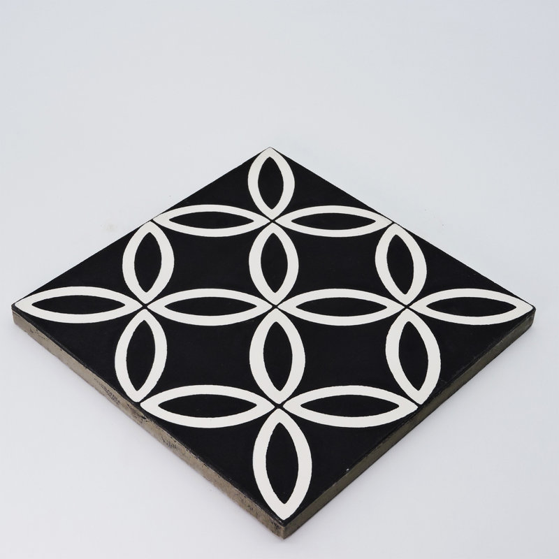 Amlo 8" x 8" Cement Patterned Wall & Floor Tile, Black/White