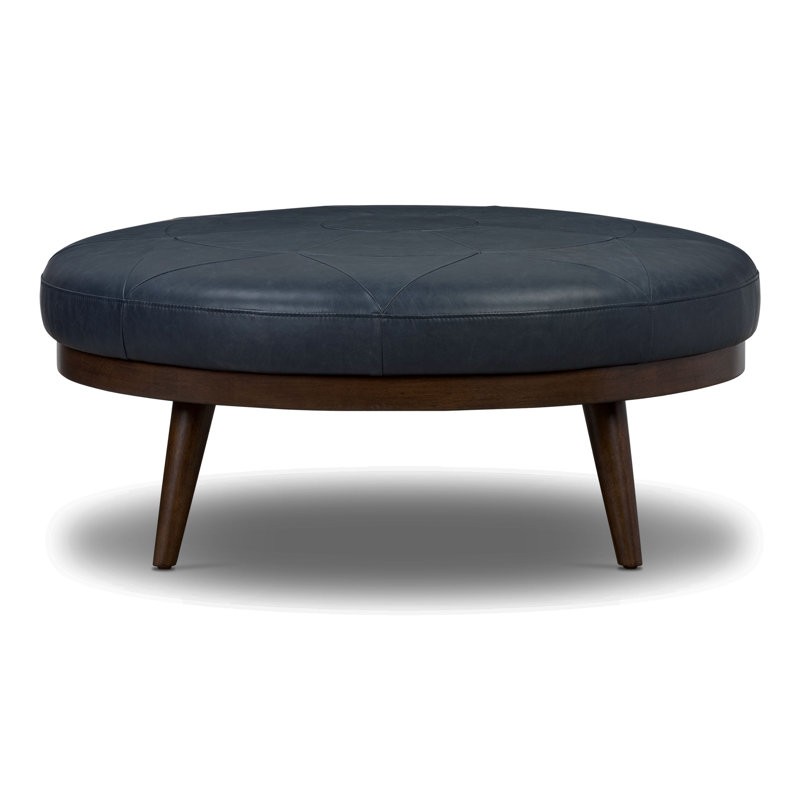 Gio Full-Grain Genuine Italian Leather Ottoman, Deepsky Blue