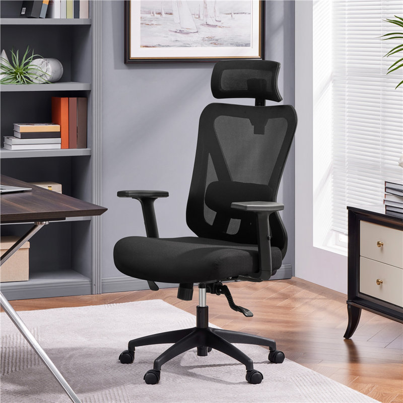 Illman Ergonomic Computer Chair with Multi-adjustable Headrest, Black