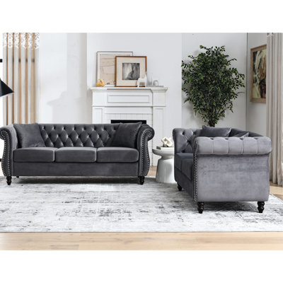 Grey Velvet Combination - Elegant And Functional, Completes Your Home Decor 3 + 2 In Nailhead Trim Adds Sophistication, Build