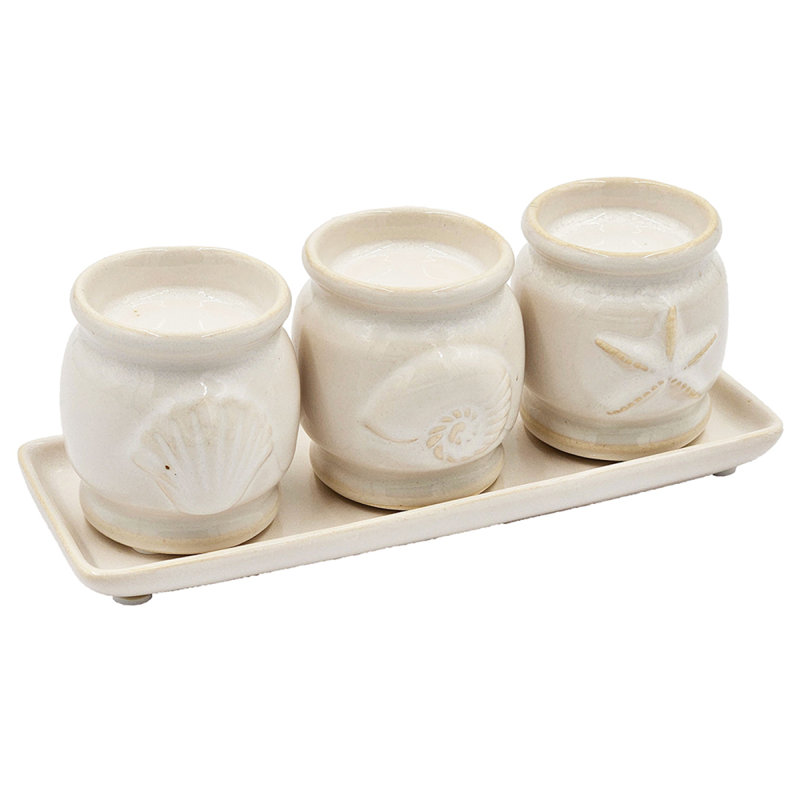 Support à trois tasses 7,5 x 2,5 x 2,5 po, blanc et plateau