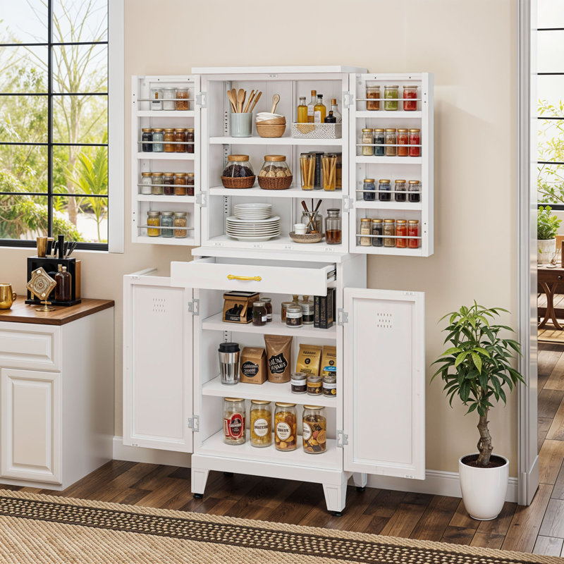 72" Tall  Metal Pantry Storage Cabinet With Adjustable Shelves