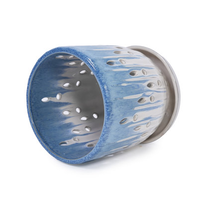 Ensemble de 2 pots de fleurs en céramique avec trou de drainage, jardinière moderne de 8 po pour patio, jardin, rebord de fenêtre - blanc bleu