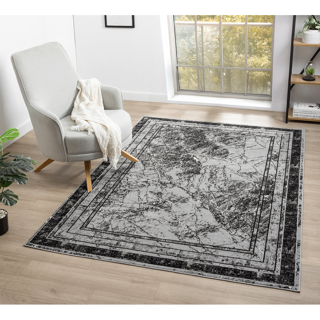Demico Modern Low Pile Area Rug - Polypropylene Weaving - Jute Backing - Frame Abstract Design Rugs, Grey,