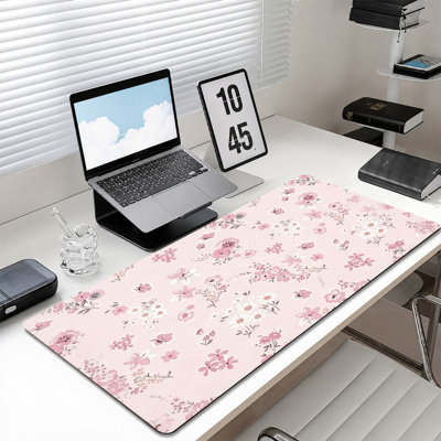  Rubber Mouse Pad, Smooth Microfiber Surface, Non-Slip Base, Rounded Edge Decorative Mouse Mat for Office & Gaming,12×32 Inch ,Pink Tossed Floral Pattern