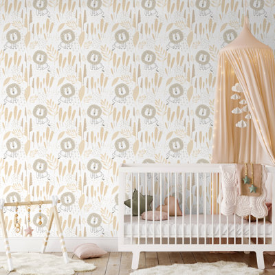 Hoopla Walls Happy Lion Honey Mallow 10m Wallpaper