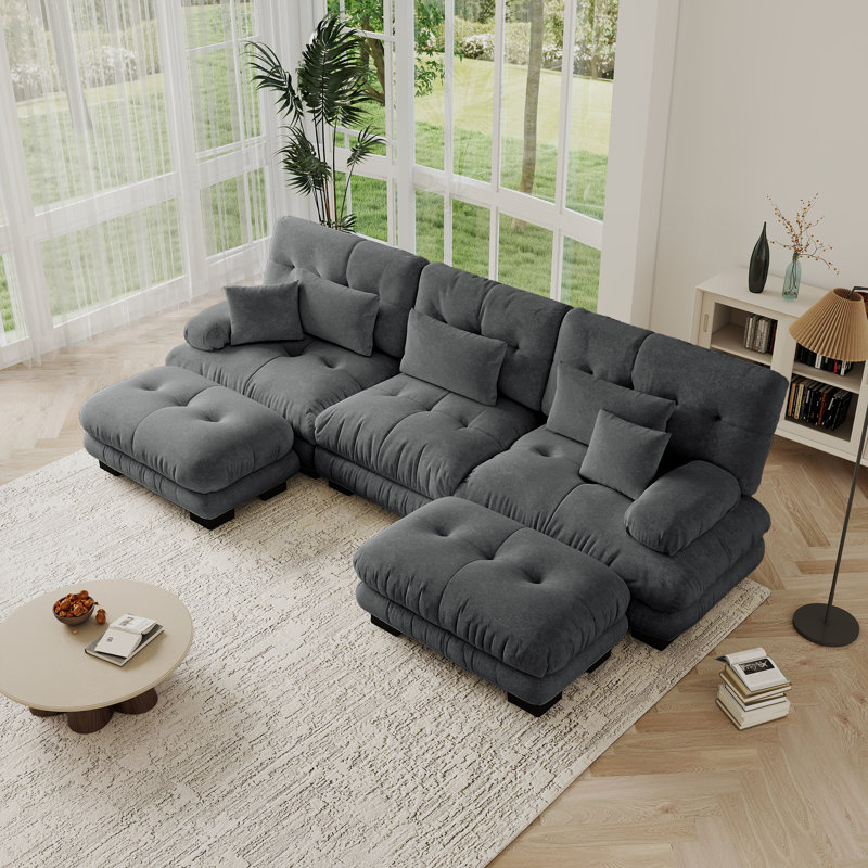 Ensemble de canapé en forme de U Cloud Couch, tissu chenille, Gris chenille