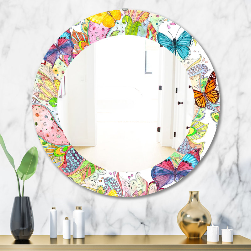 Miroir mural papillon et bohème éclectique, H 23,6 po x l 23,6 po