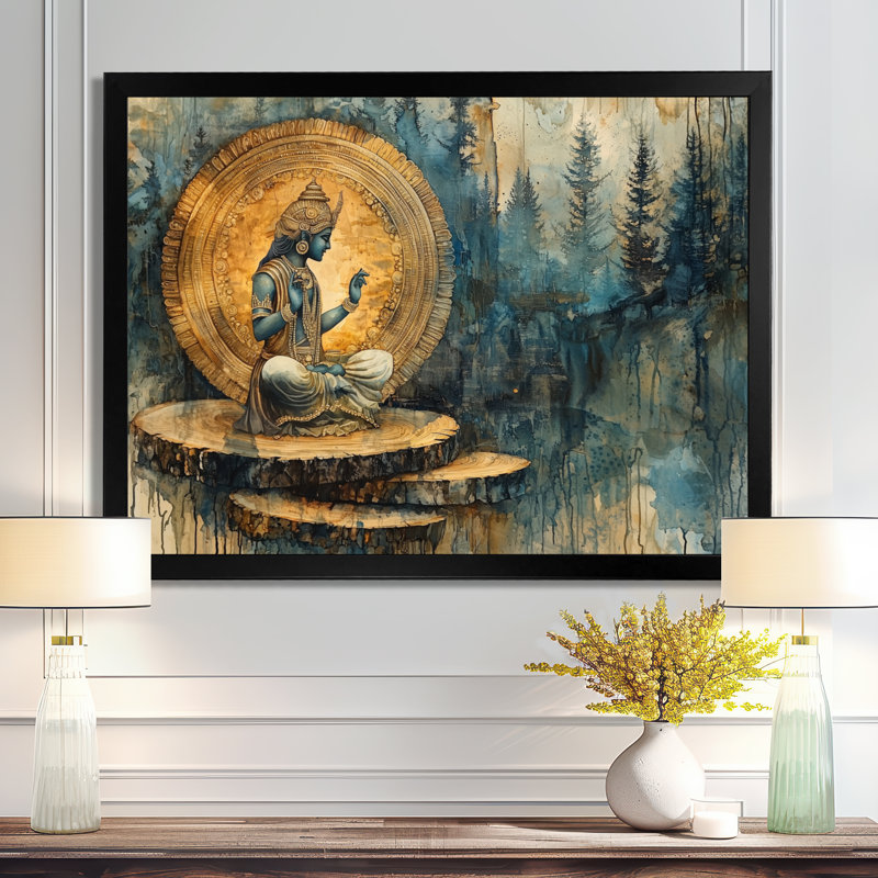 «Gurule Large Indian God In India Landscape III - Hindouisme», art mural, Impression d'un seul cadre photo, Noir
